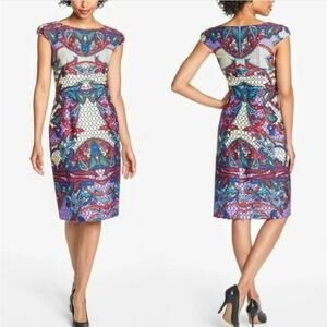 David Meister Paisley Print Cap Sleeve Sheath Dress Women's 14 Career Preppy‎